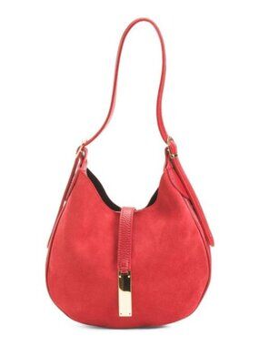 ISADORA Suede Mini Hobo With Bar Hardware And Double Gussets Made In Italy